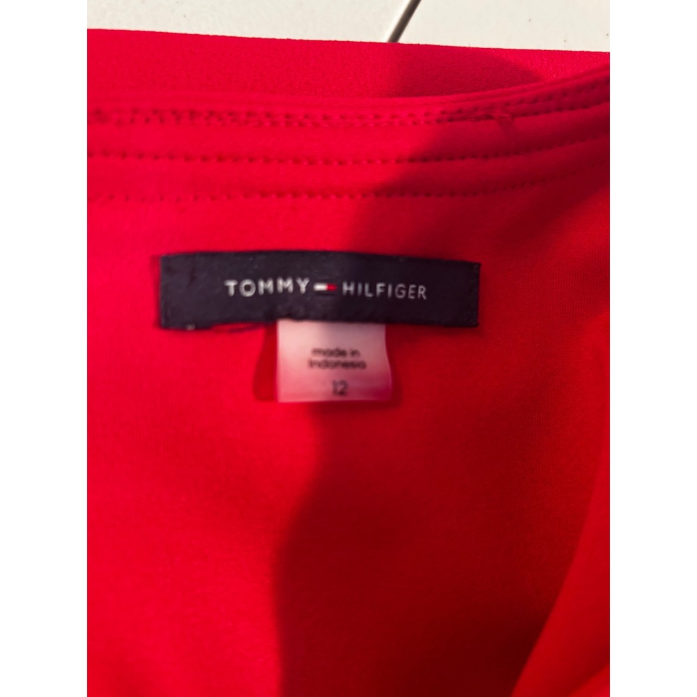 Tommy Hilfiger Sheath Dress Womens 12 Red Gold Button Faux Pocket Cap - Picture 8 of 10